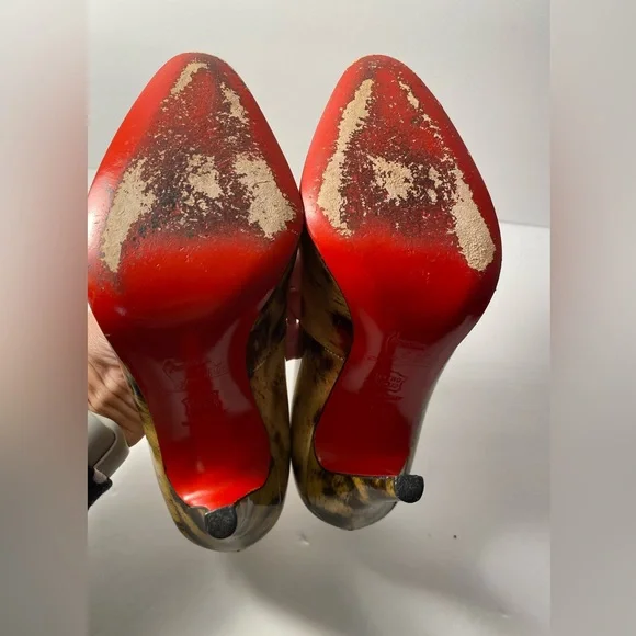 Christian Louboutin leopard print patent leather pumps heels gold black 36.5